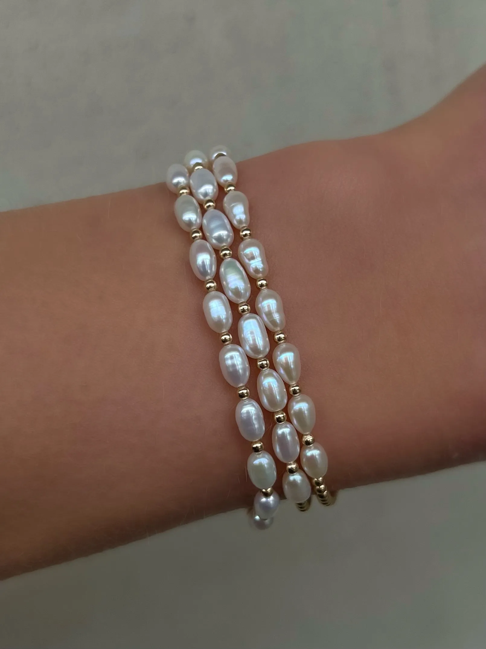 2MM Signature Bracelet with Rice Pearl Gold Pattern