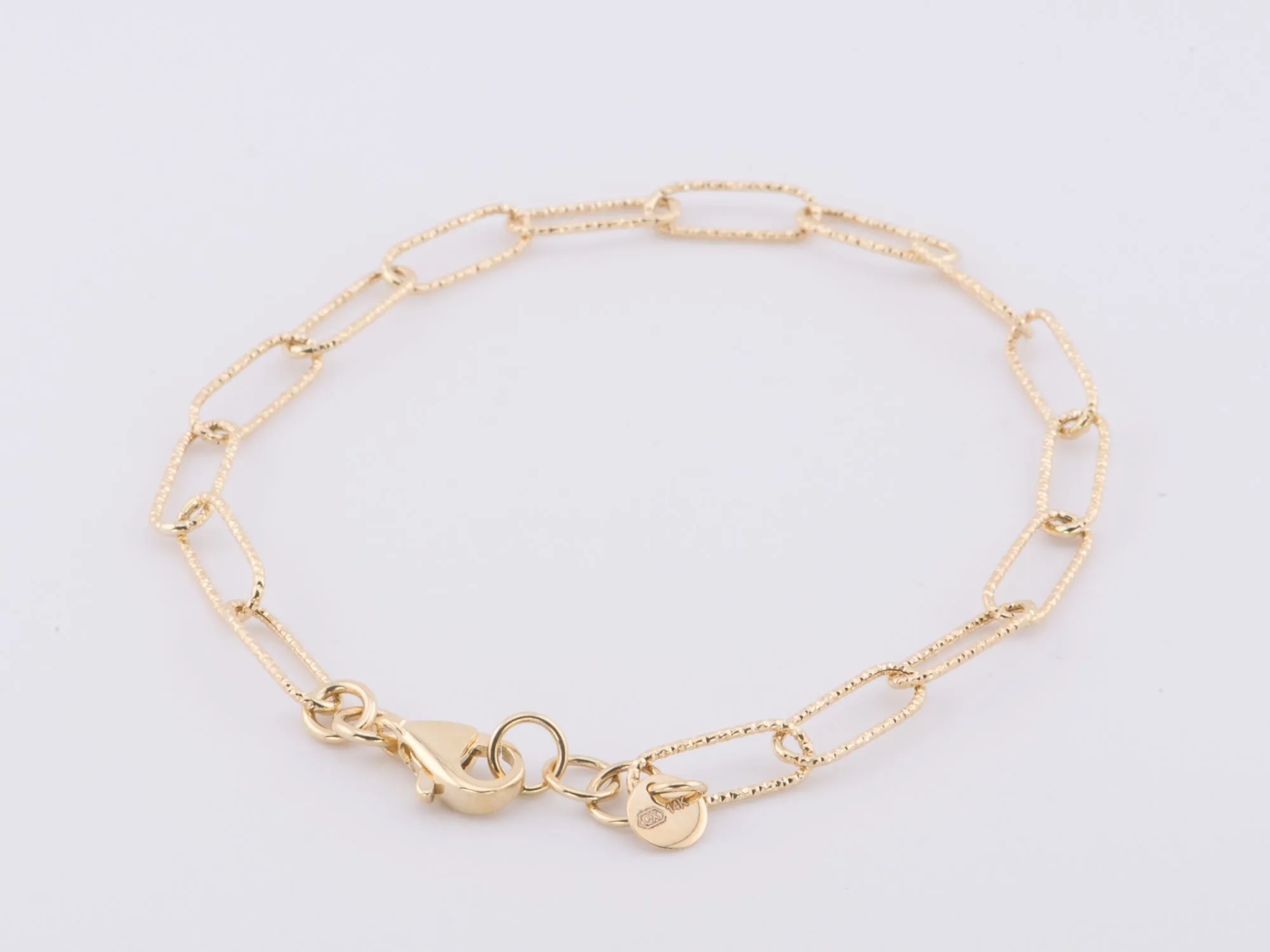 7.5 Diamond Cut Paperclip Link Bracelet 14K Gold R2084