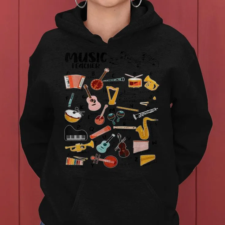 Abc Music Types Identification Music Teacher Alphabet Women Hoodie