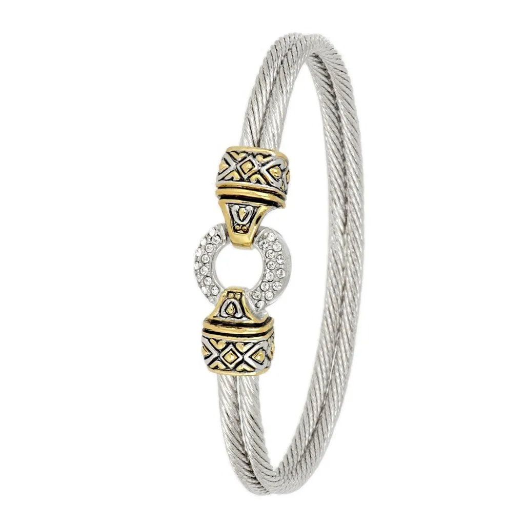 Antiqua Pave Circle Double Wire Bracelet