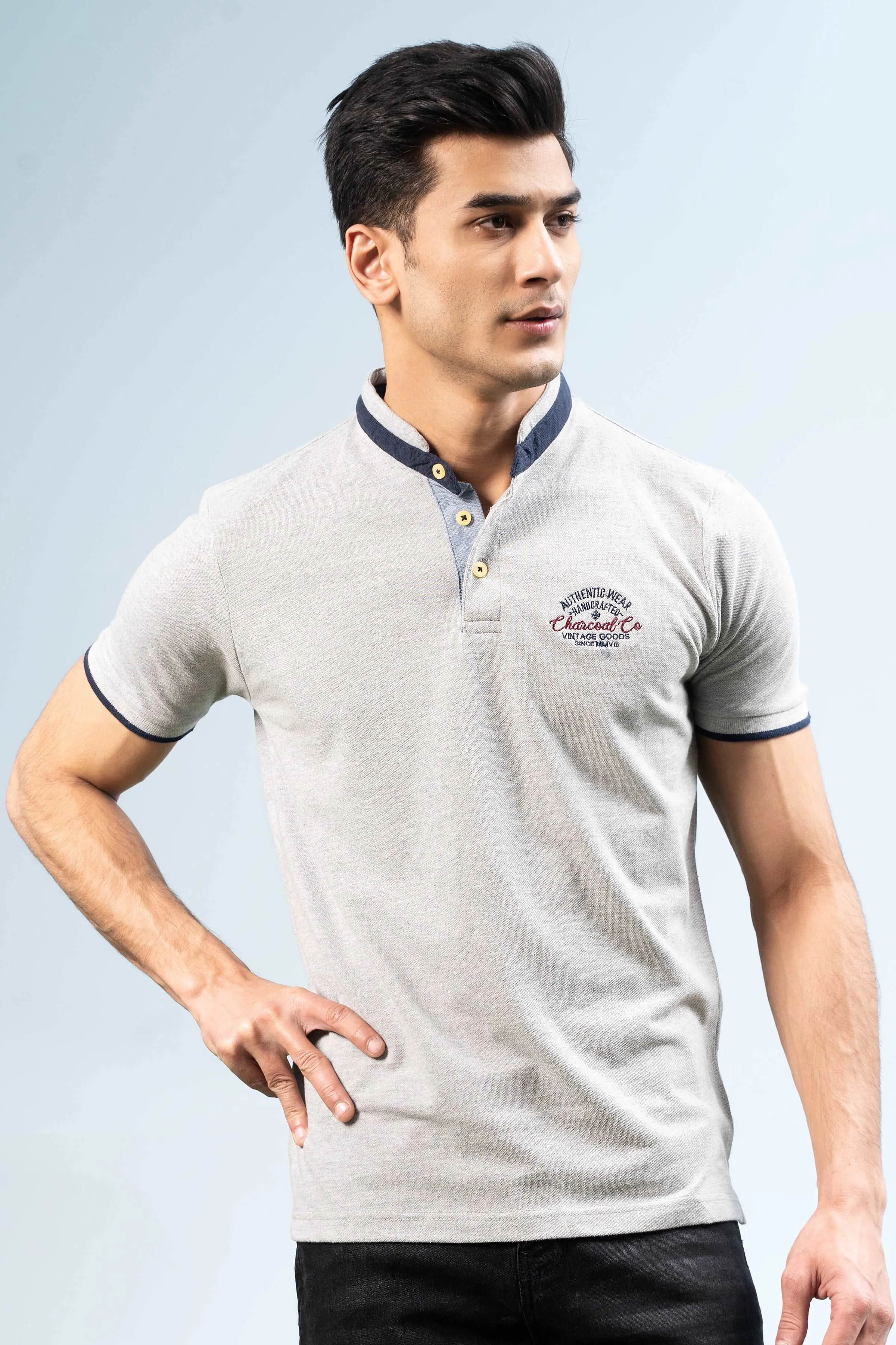 BAN COLLAR POLO HYDER GREY