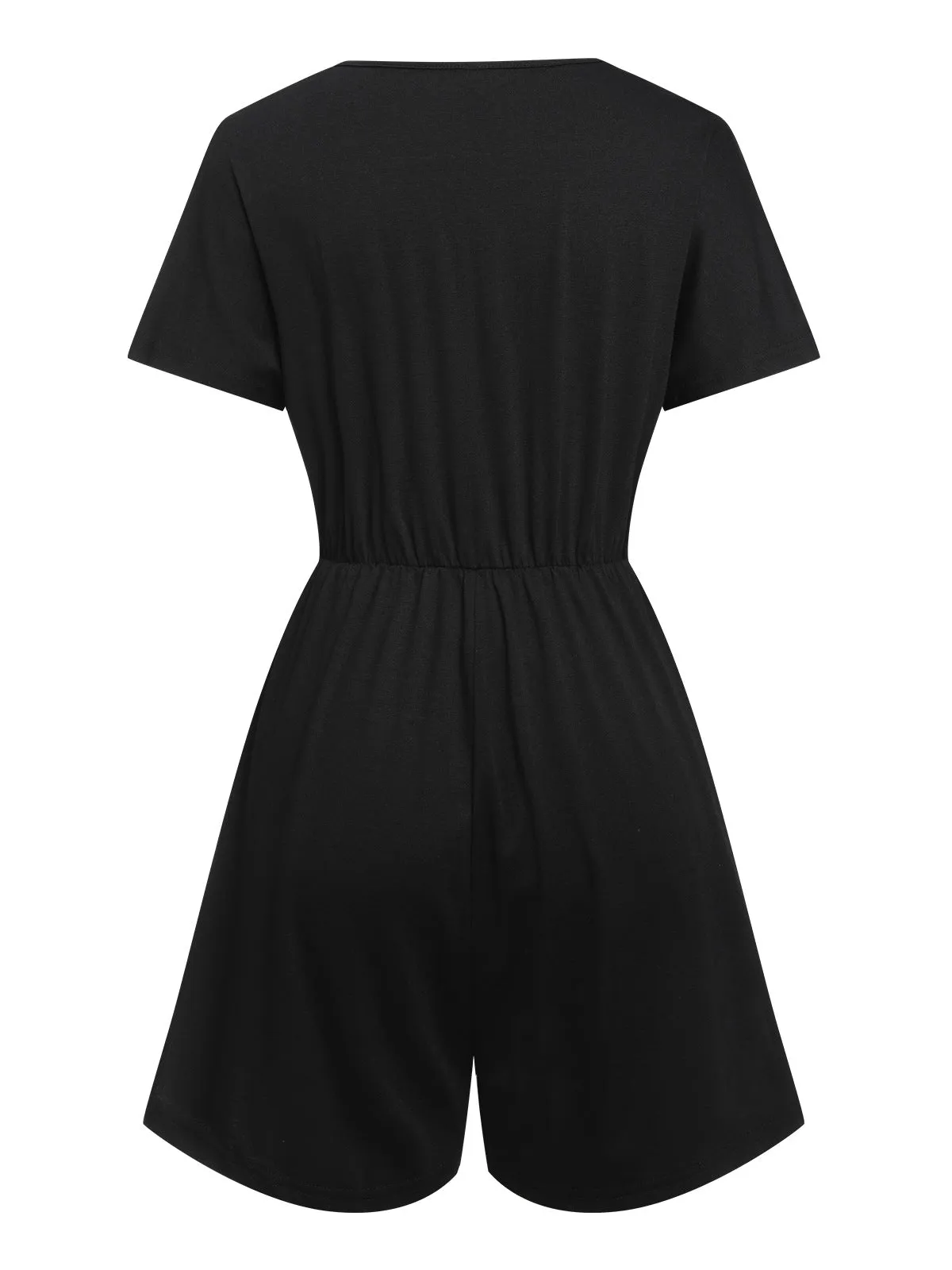 Black 1960s Solid Drawstring Waist Romper