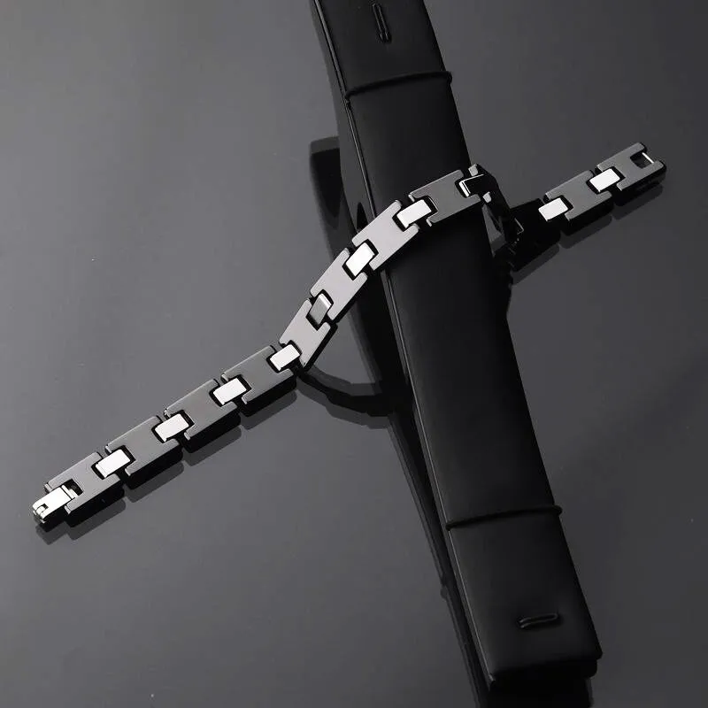 Black Ceramic and Tungsten Link Bracelet