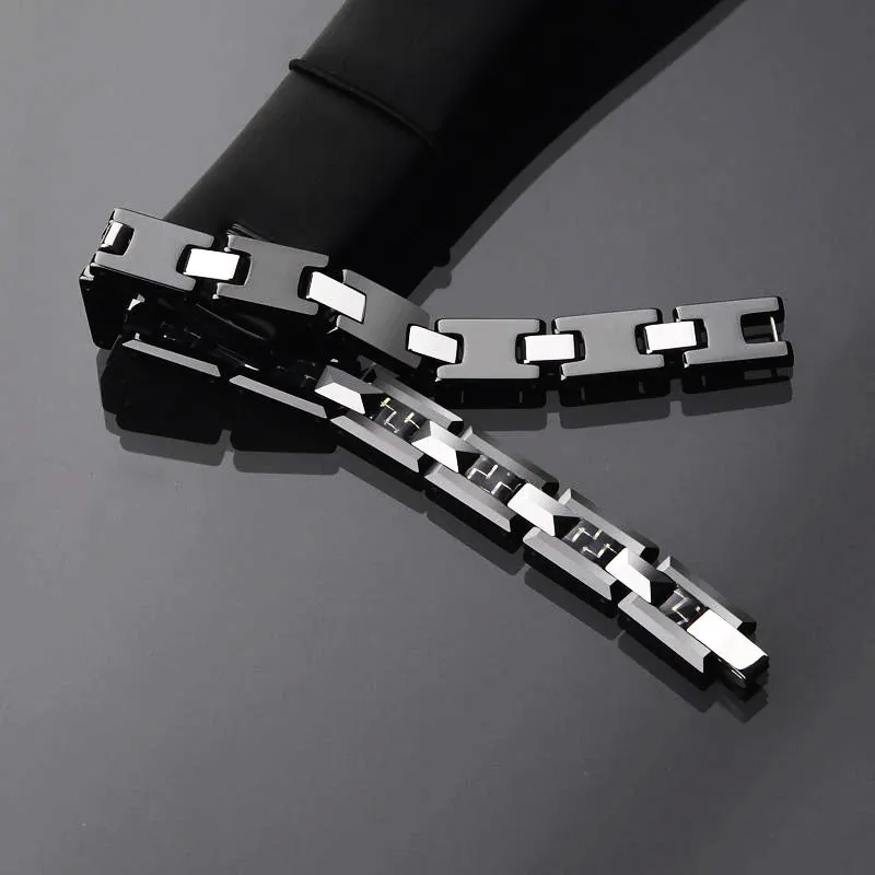 Black Ceramic and Tungsten Link Bracelet