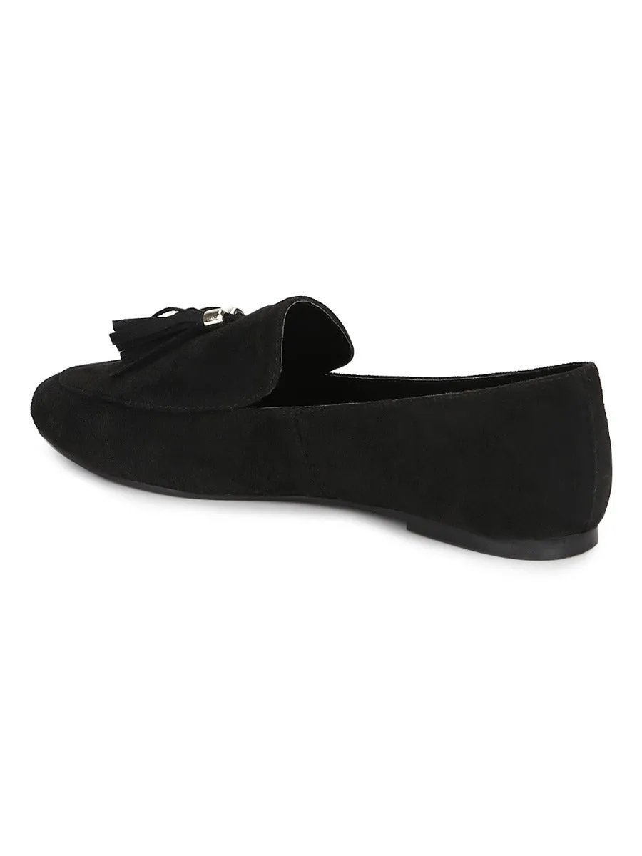 Black Micro Loafer Shoes With Tassle