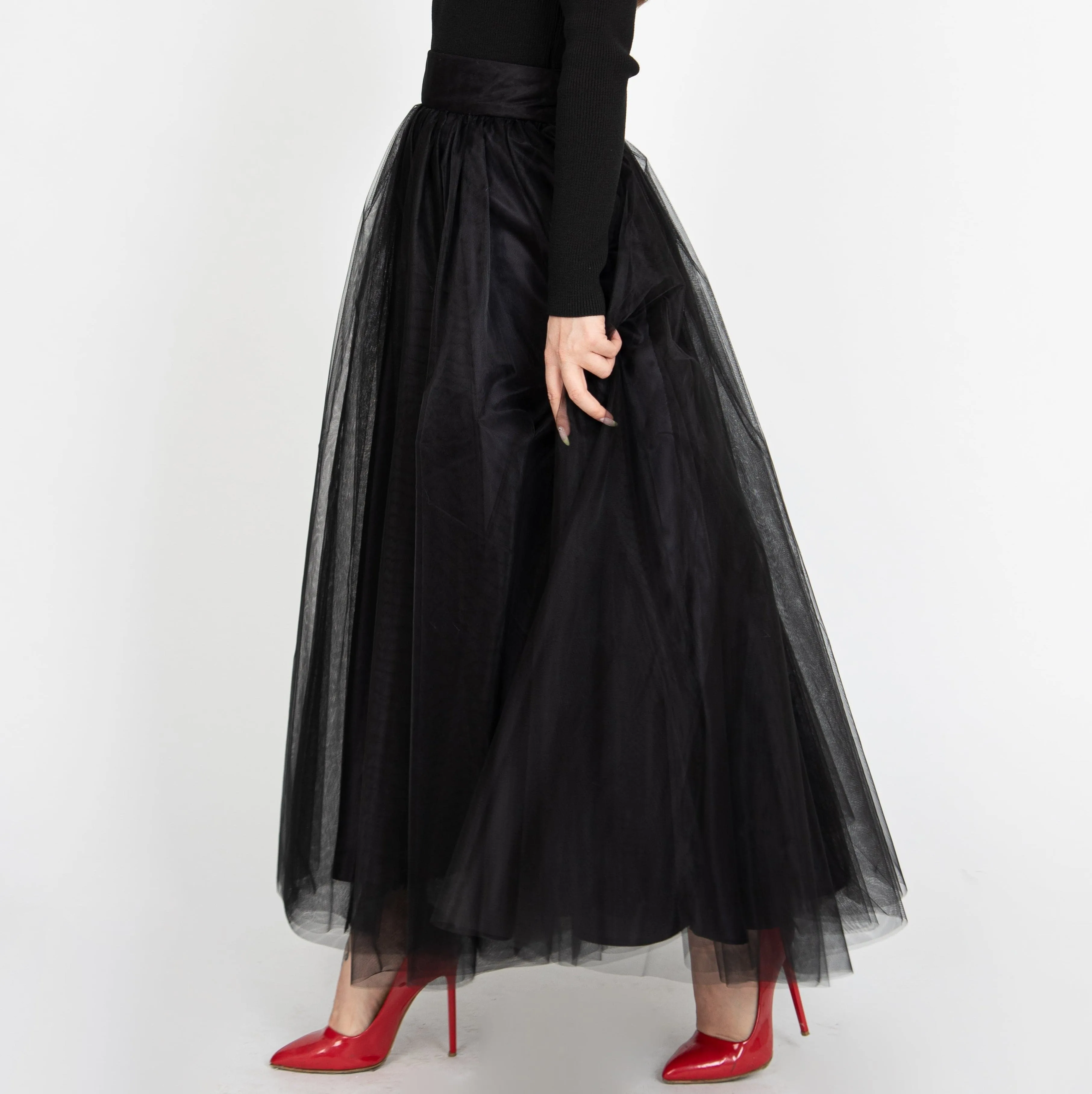 Black tulle maxi skirt