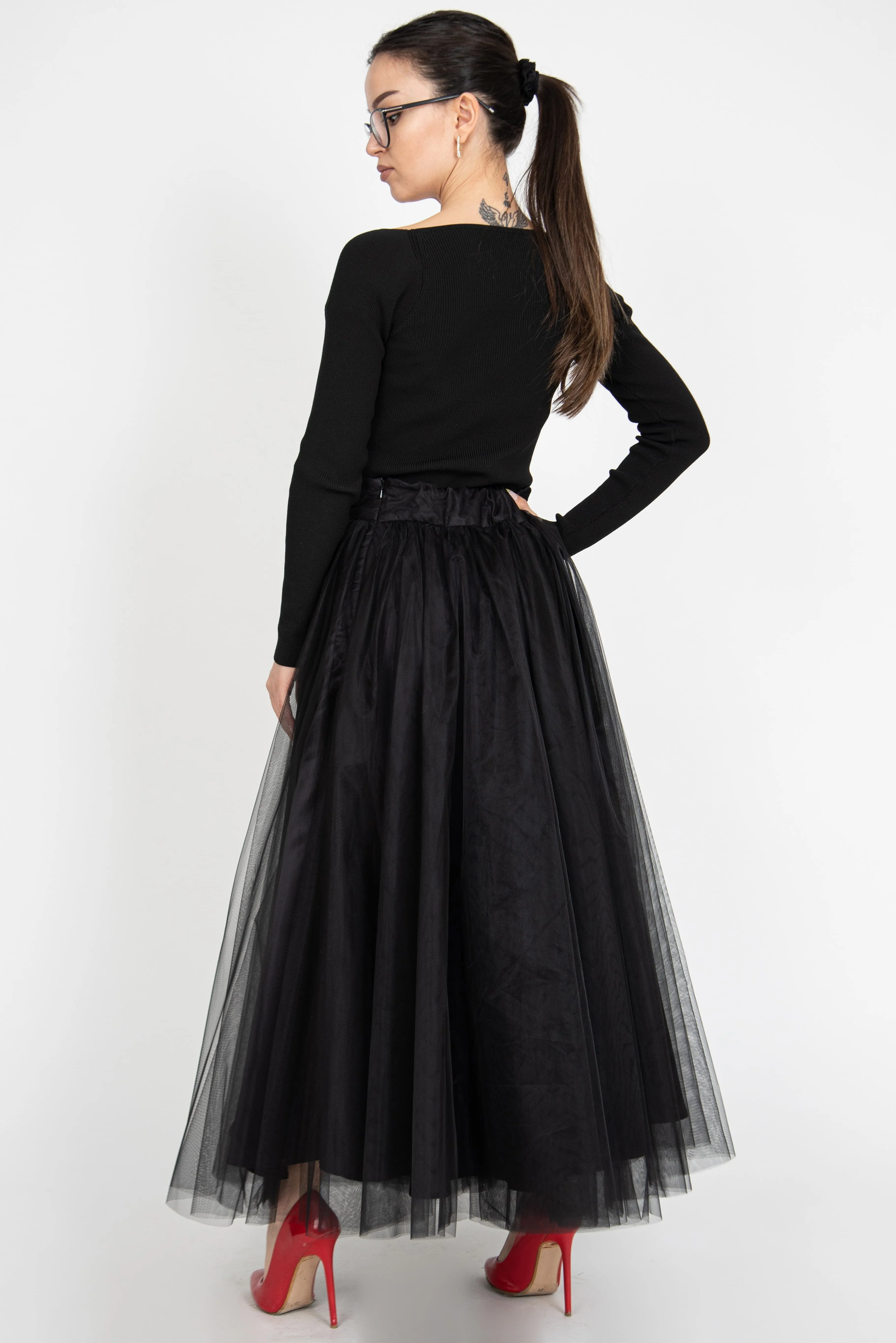 Black tulle maxi skirt