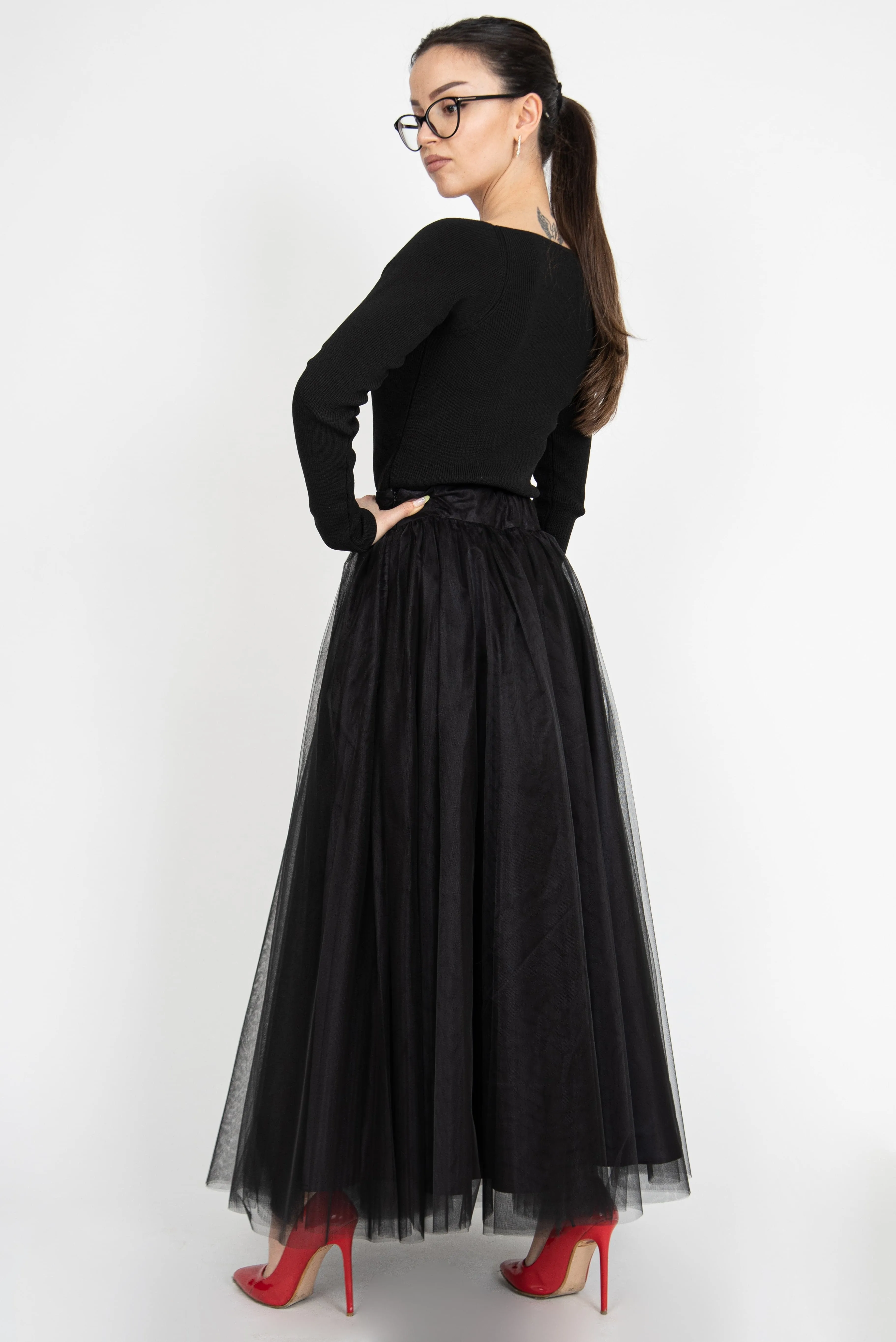 Black tulle maxi skirt