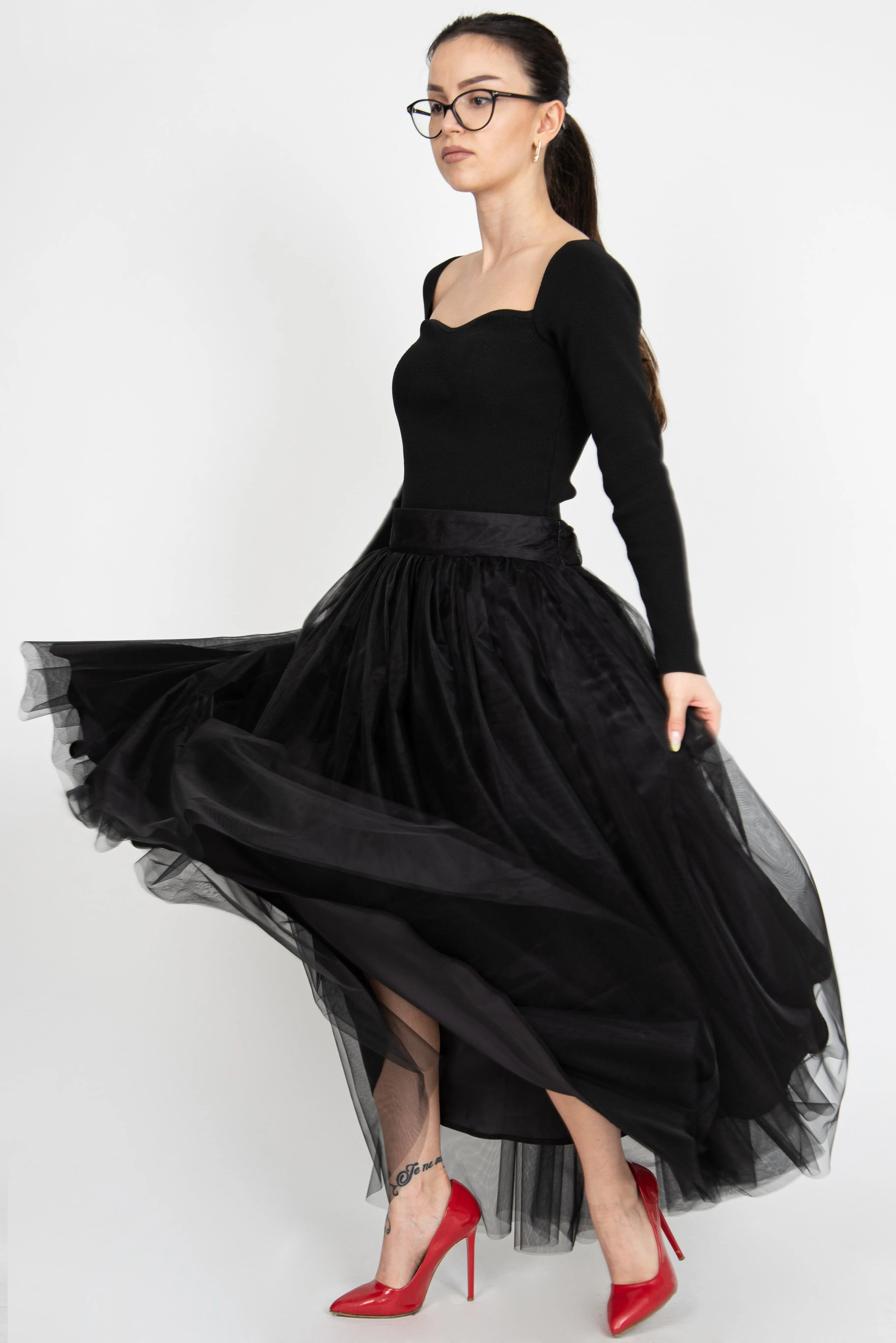 Black tulle maxi skirt