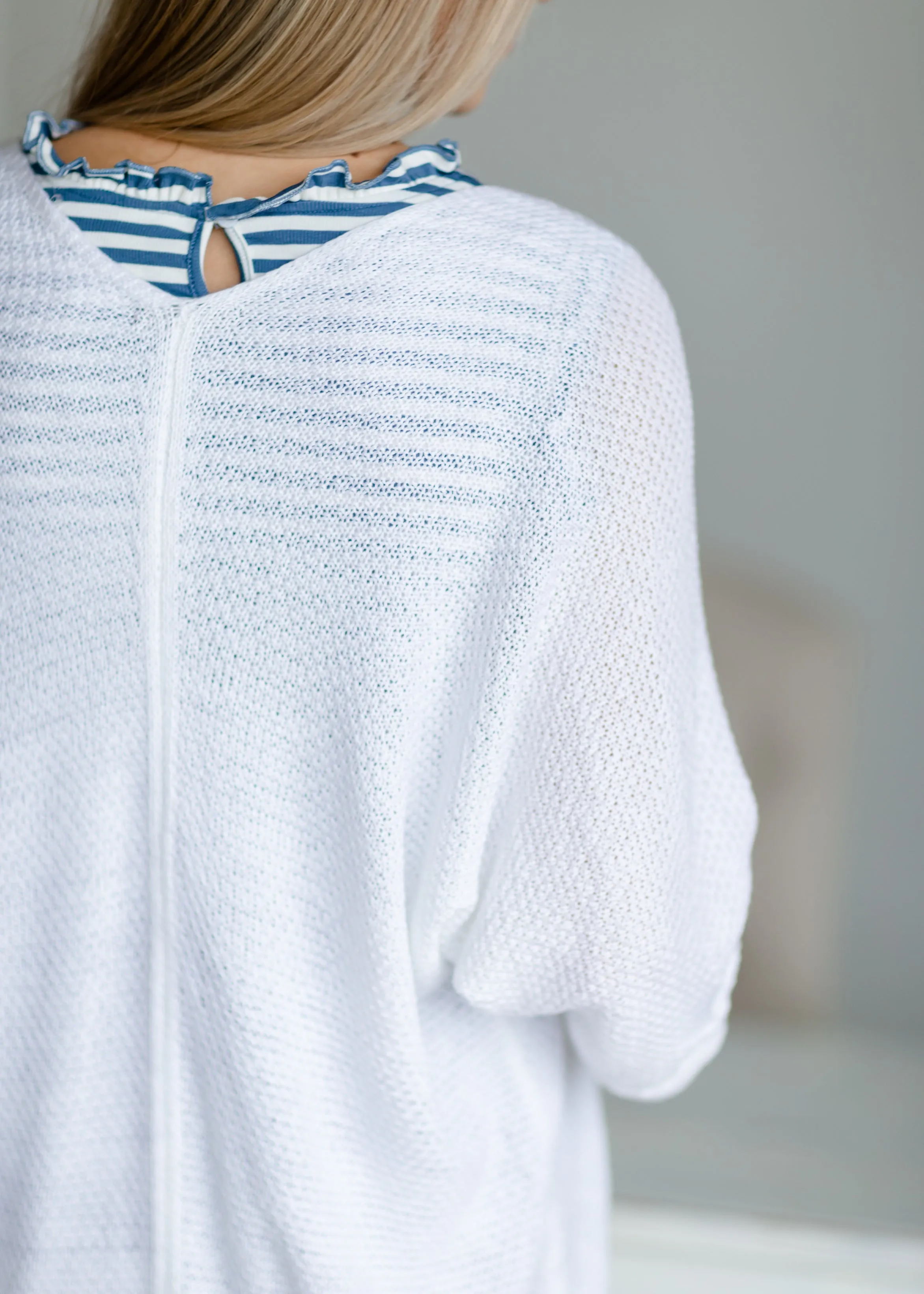 Blue Ruffle Neck Striped Tank