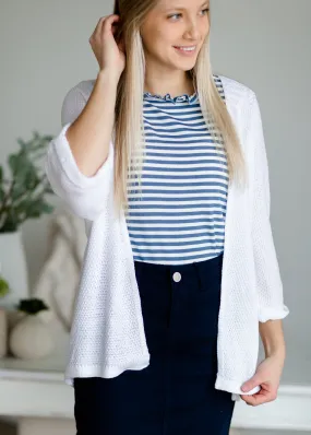 Blue Ruffle Neck Striped Tank