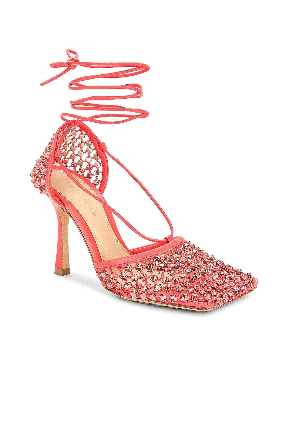 Bottega Veneta Web Sparkle Stretch Lace Up Sandals