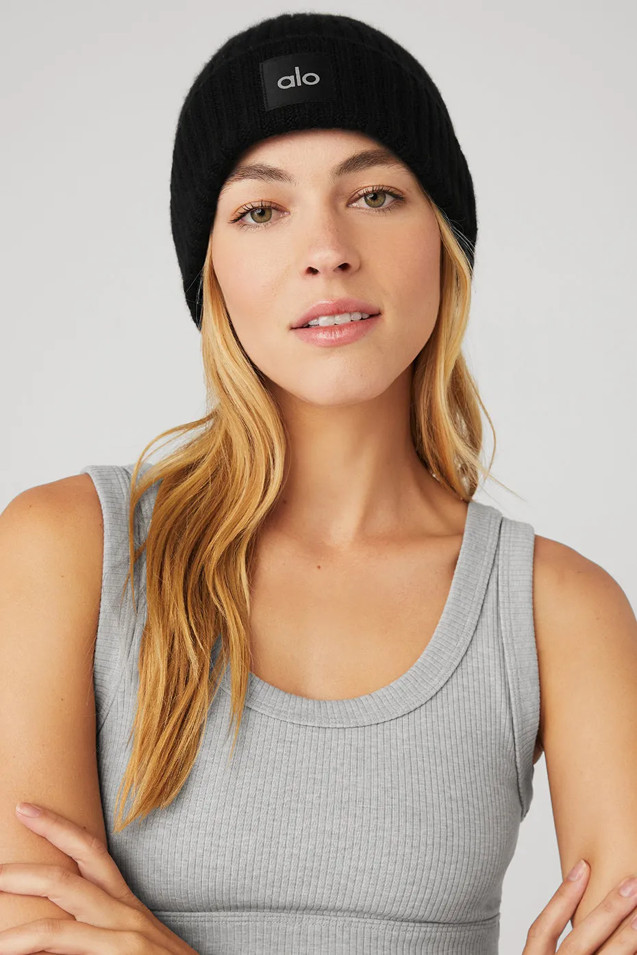 Cashmere Blend Rib Beanie - Black