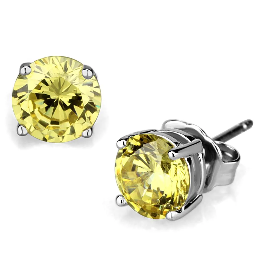 Citrine Yellow CZ Rhodium Earrings