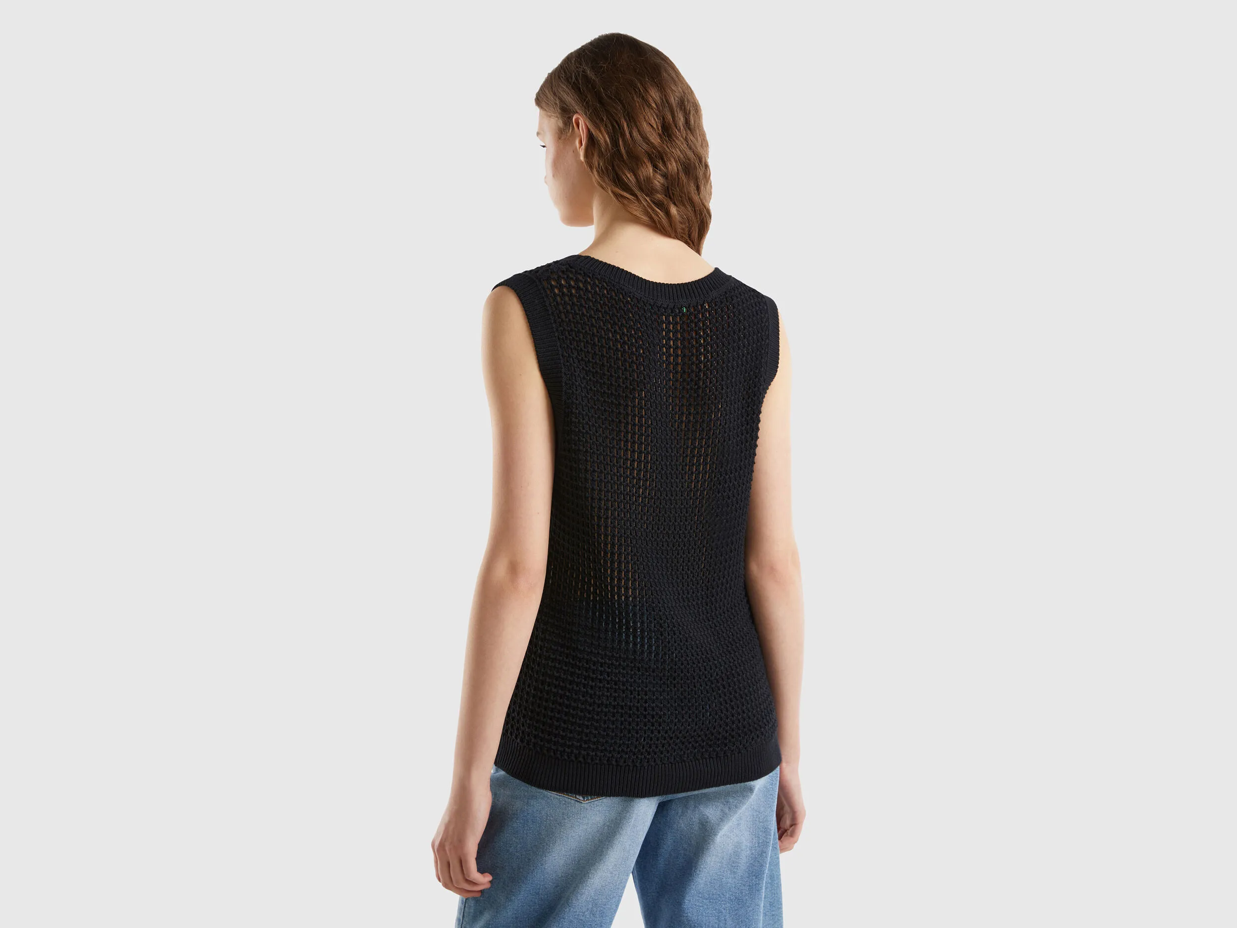 Crochet tank top - Black | Benetton