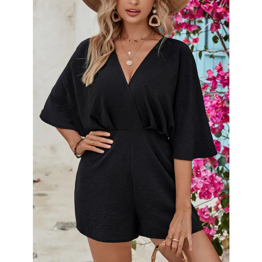 Cutout Surplice Half Sleeve Romper