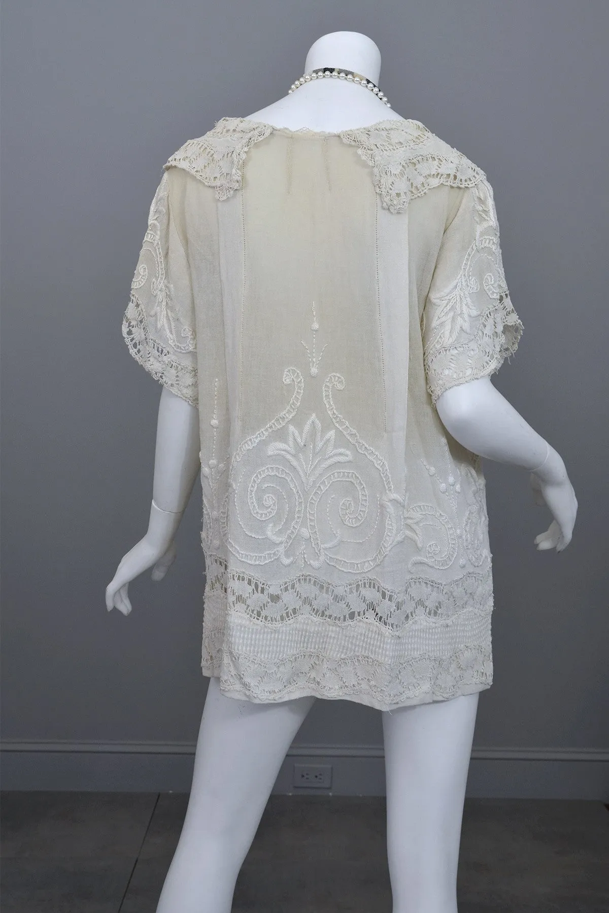 Deco 20s Embroidered Gauze Tunic Lace Top