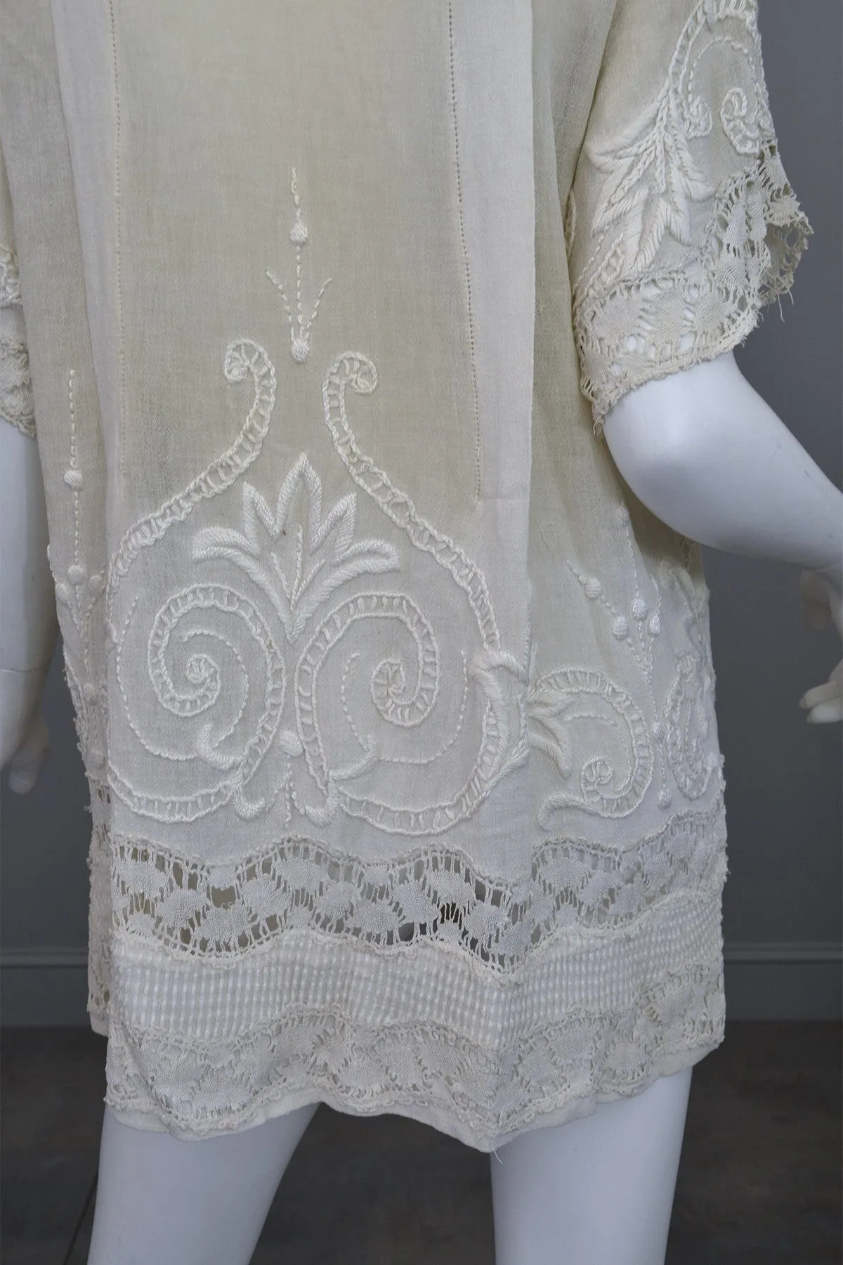 Deco 20s Embroidered Gauze Tunic Lace Top