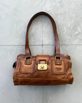 DIESEL 2000'S BROWN LEATHER SHOULDER BAG