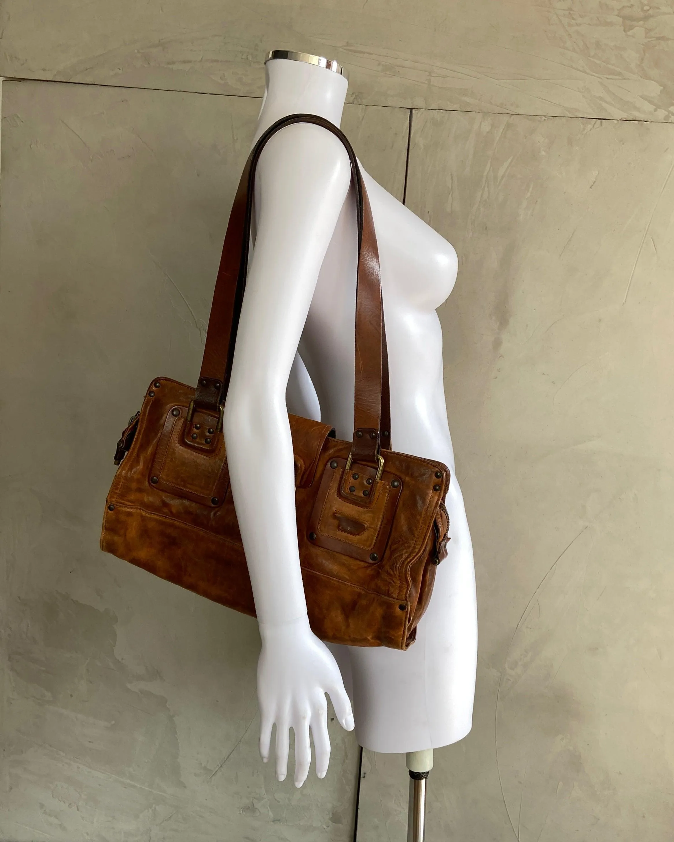 DIESEL 2000'S BROWN LEATHER SHOULDER BAG