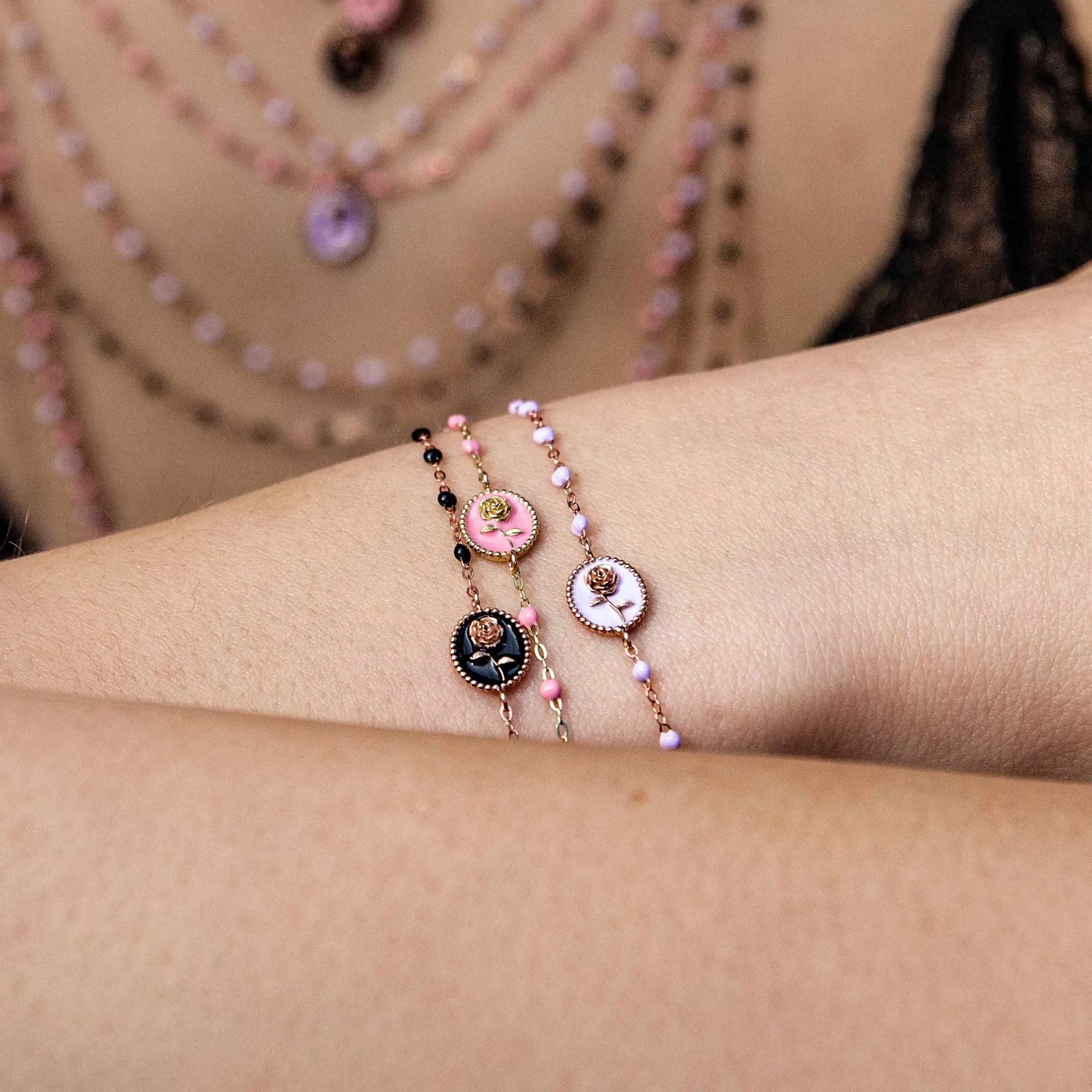 Fuchsia Rose Bracelet, Rose Gold, 6.7