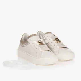 Girls Ivory & Gold Leather Trainers