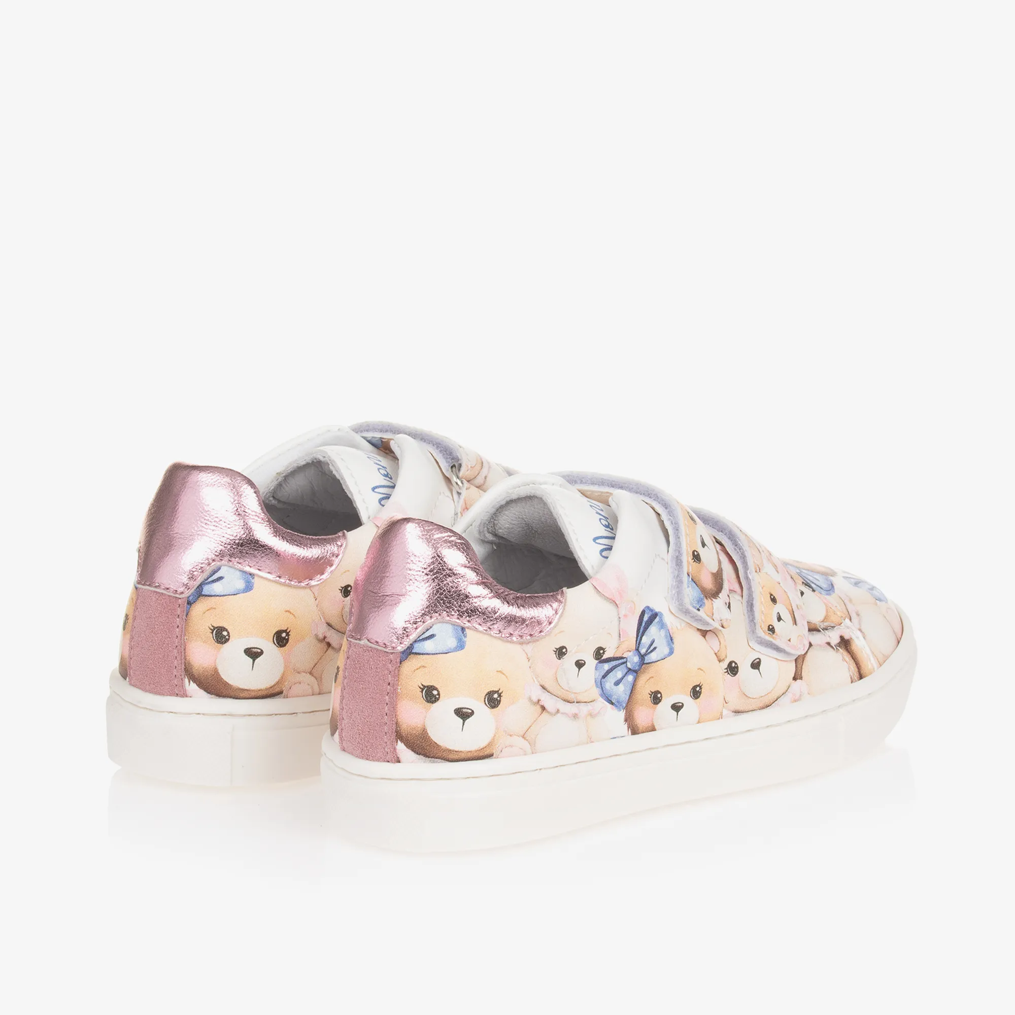 Girls White Teddy Bear Trainers