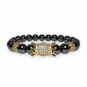 Hematite Stone Bracelet, Gold Design with Clear Zirconia