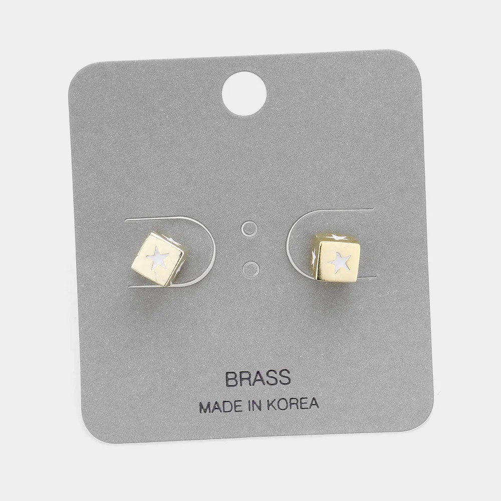 iLLASPARKZ Star Accented Brass Metal Dice Stud Earrings