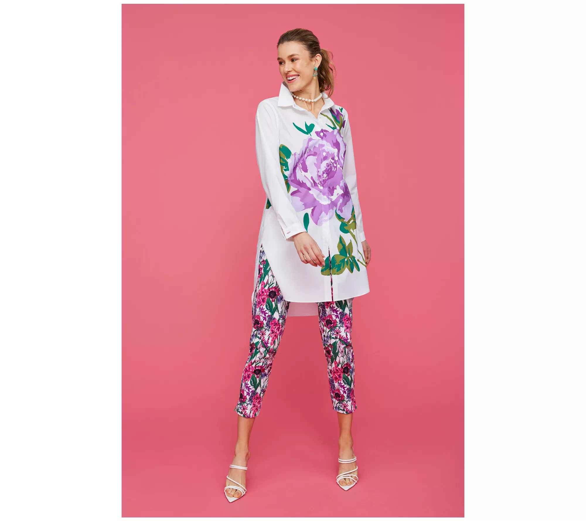 Isaac Mizrahi Live! Petite Placement Floral Print Poplin Tunic