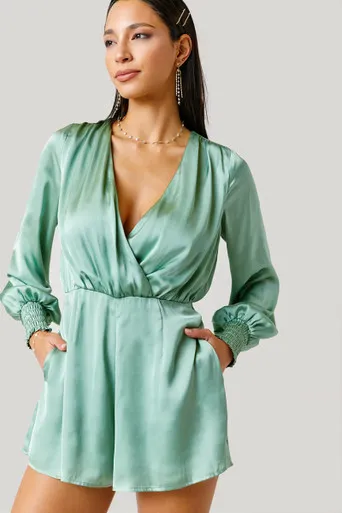 Kelsie Surplice Satin Romper