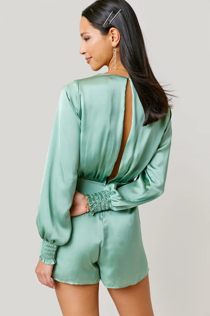 Kelsie Surplice Satin Romper