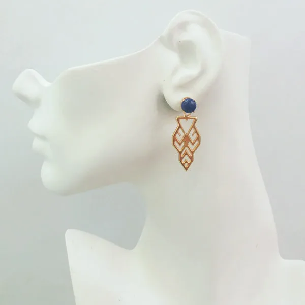 Lapiz Lazuli Round Stud with Lawin Dangling Earrings