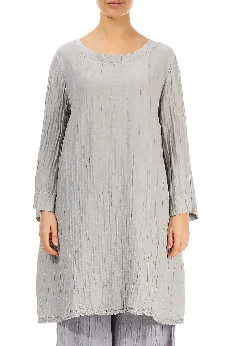 Loose Crinkled Cream Grey Silk Tunic