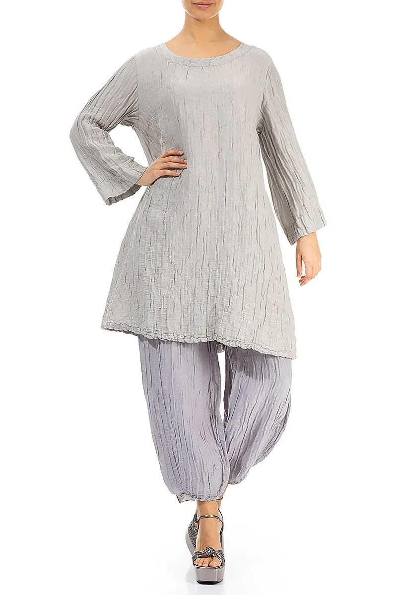 Loose Crinkled Cream Grey Silk Tunic