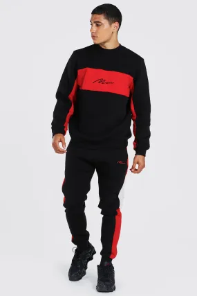 Man Signature Colour Block Sweatshirt Tracksuit | boohooMAN UK