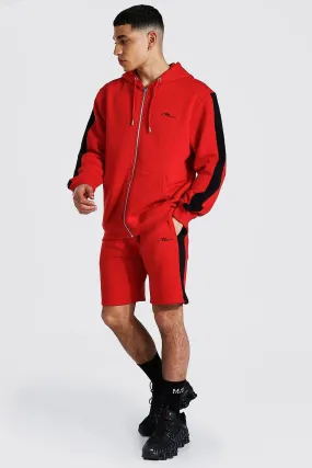 Man Signature Zip Hooded Short Tracksuit | boohooMAN UK