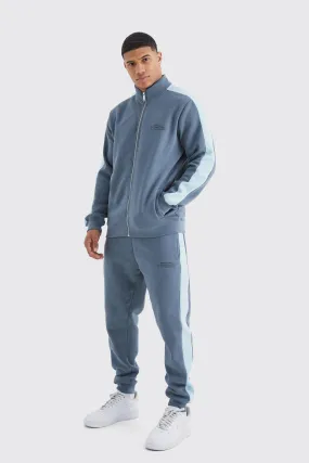 Man Slim Funnel Neck Zip Through Tracksuit | boohooMAN UK