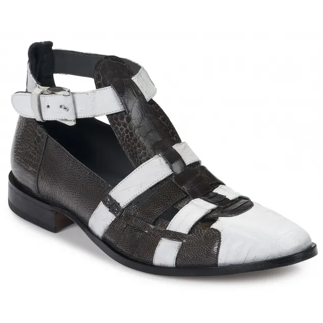 Mauri 3025 Cervaro Crocodile & Ostrich Sandals Gray / White