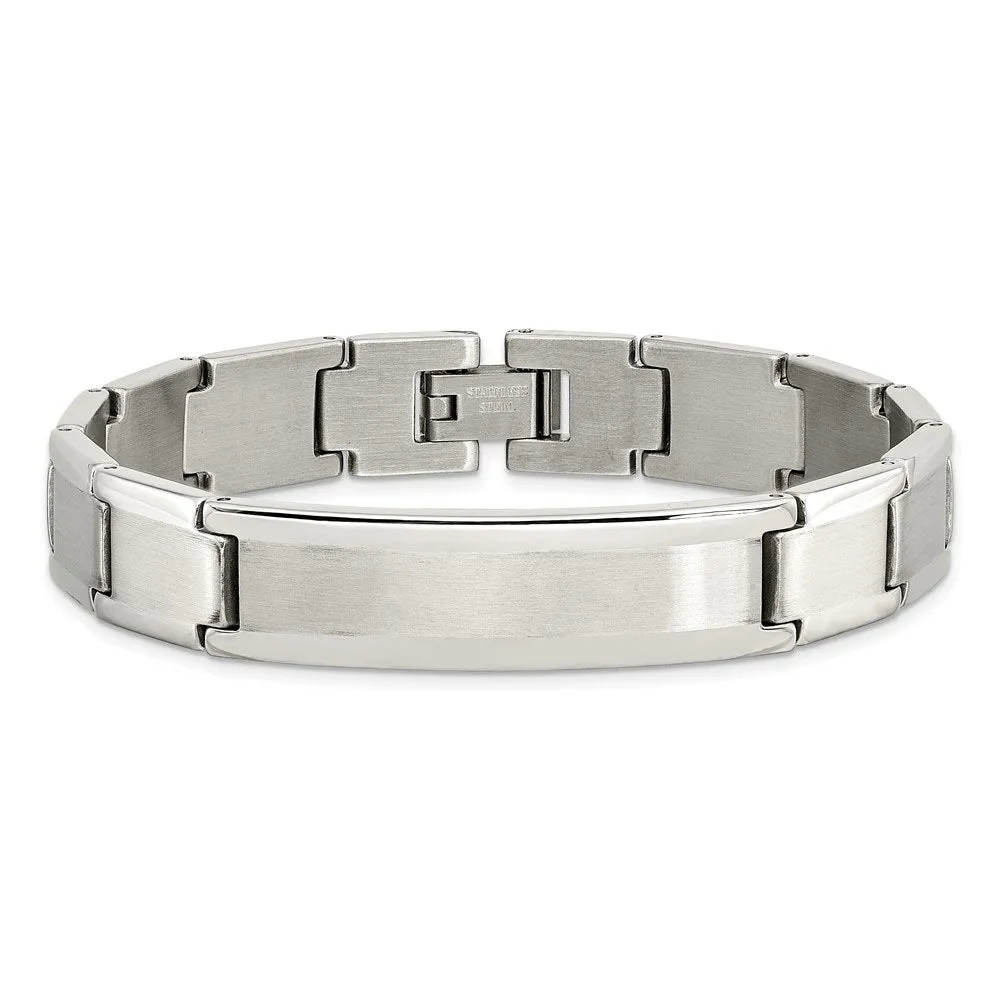 Mens 11.5mm Stainless Steel Brushed & Polished I.D. Bracelet, 8.25 In