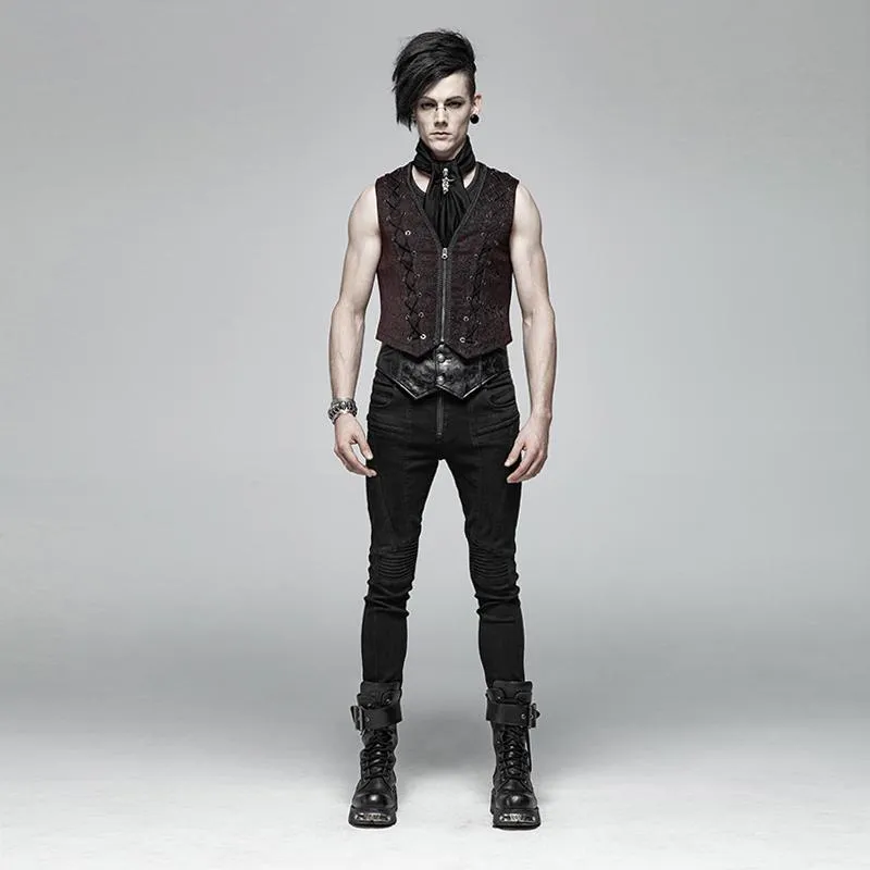 Men's Front Zipper Lace-Up Jacquard Steampunk Vest