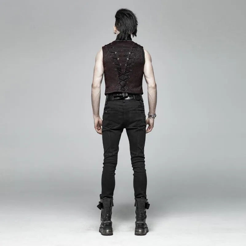 Men's Front Zipper Lace-Up Jacquard Steampunk Vest