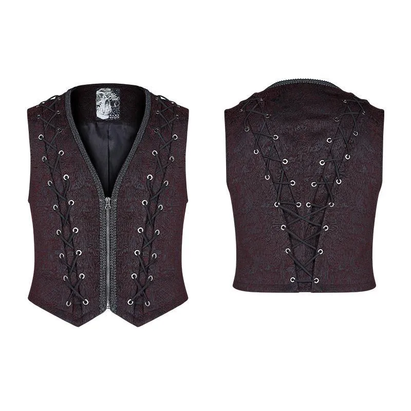 Men's Front Zipper Lace-Up Jacquard Steampunk Vest