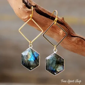 Natural Labradorite Losange Earrings