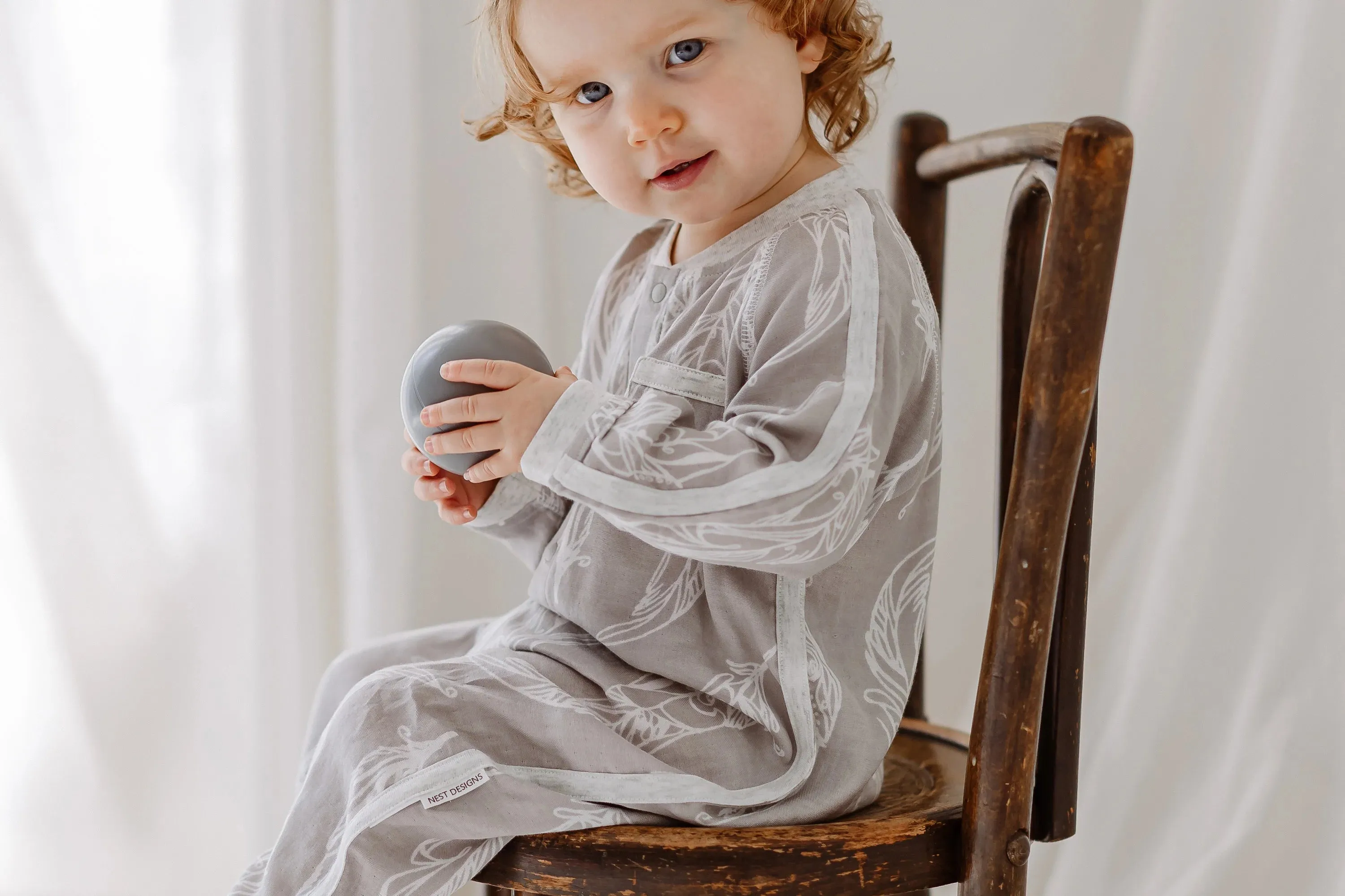 Nest Designs Baby Bamboo Pima 3/4 Sleeve Romper - Feather Grey