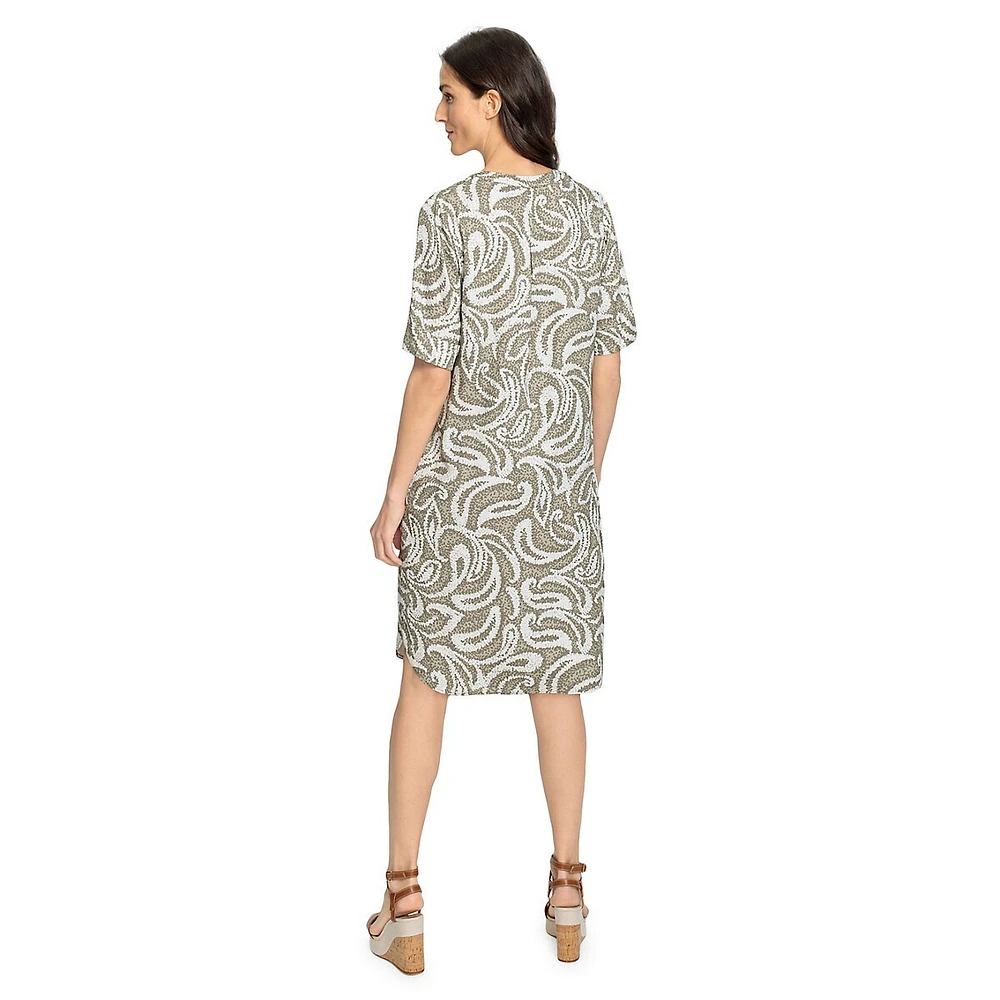 Olsen Digitized Paisley-Print Tunic-Neck Midi Dress