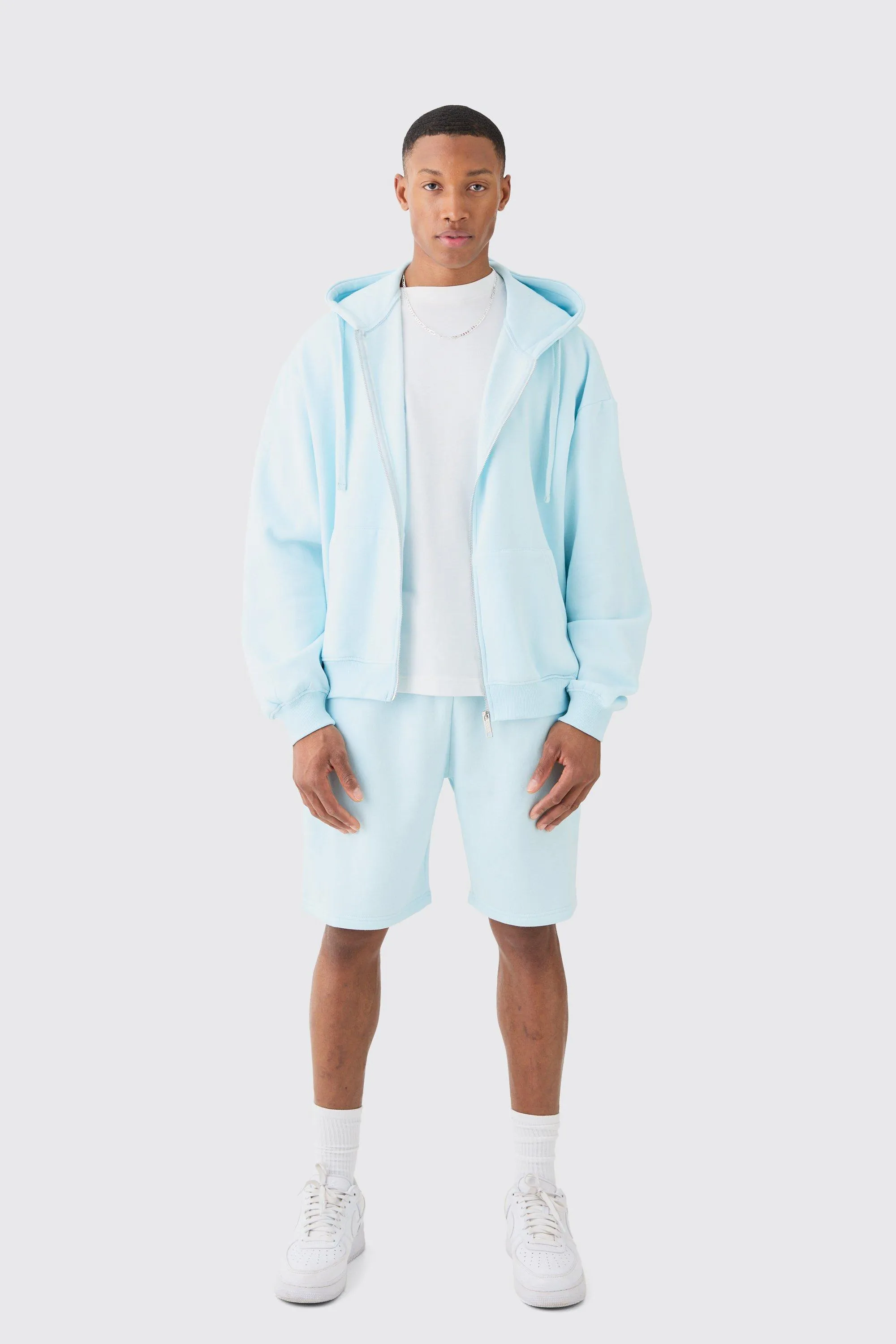 Oversized Boxy Zip Through Carpenter Short Tracksuit | boohooMAN UK