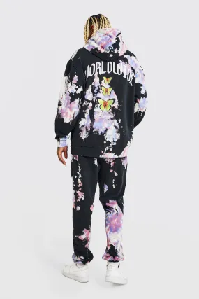 Oversized Butterfly Tie Dye Hooded Tracksuit | boohooMAN UK