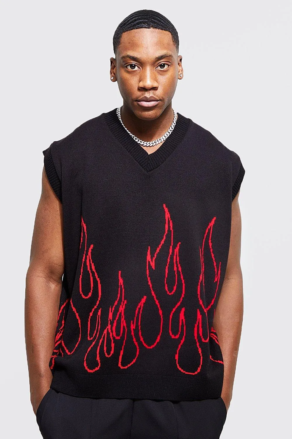 Oversized Flame Knitted Vest | boohooMAN UK