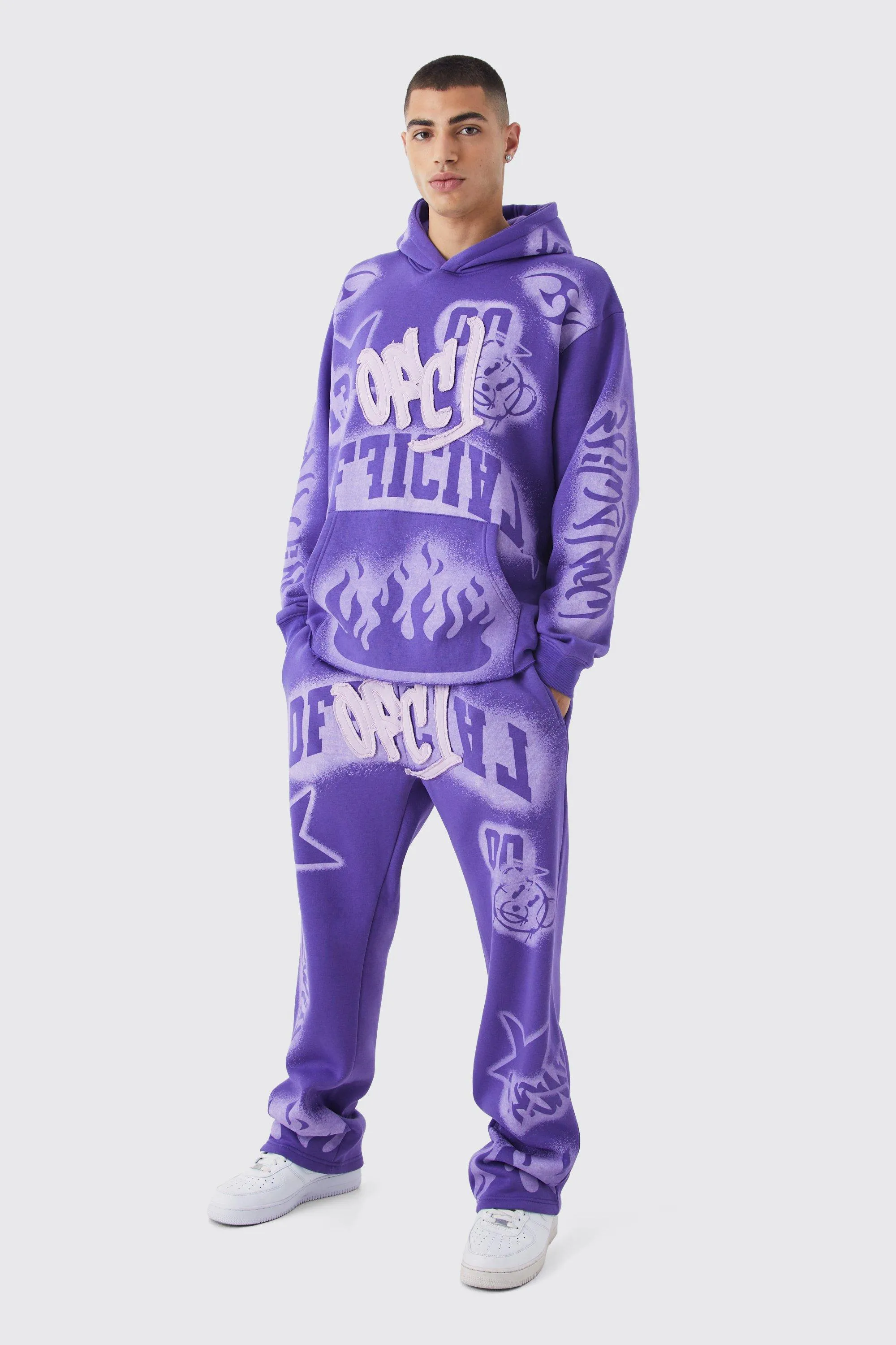 Oversized Graffiti Print Applique Tracksuit